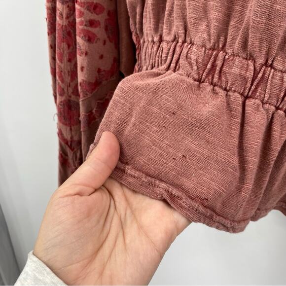 Free People Pink Balloon Dolman Sleeve Embroidered Boho Blouse - Picture 5 of 7